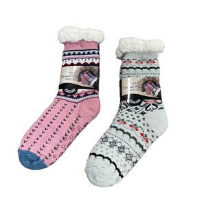 TWO (2) PAIRS MIRABEAU SUPER SOFT THERMAL KNIT SLIPPER SOCKS New